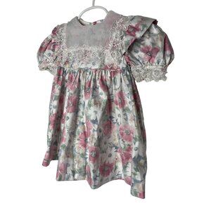 Peaches n Cream Girls 2T Pink Floral Puff Sleeve Dress Boho Lace Easter